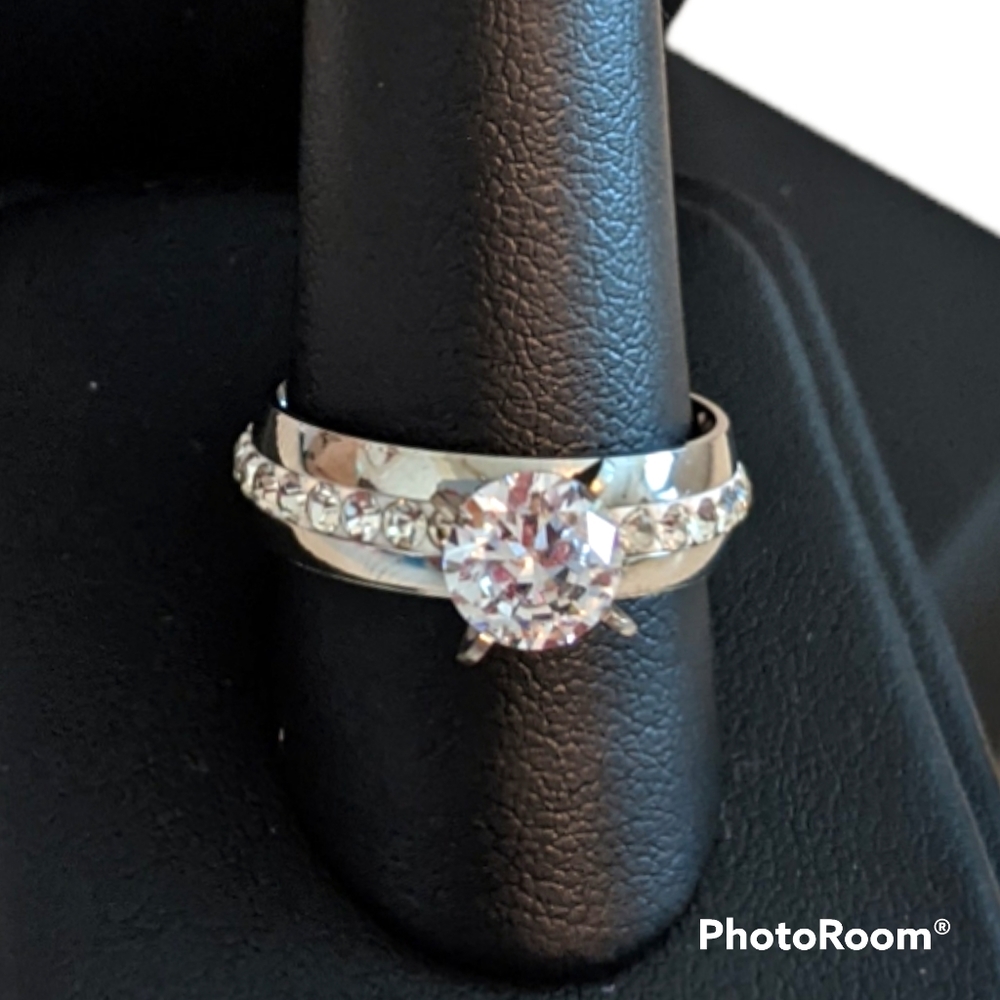 Stainless Steel Ring w/ CZ Halo & Solitaire